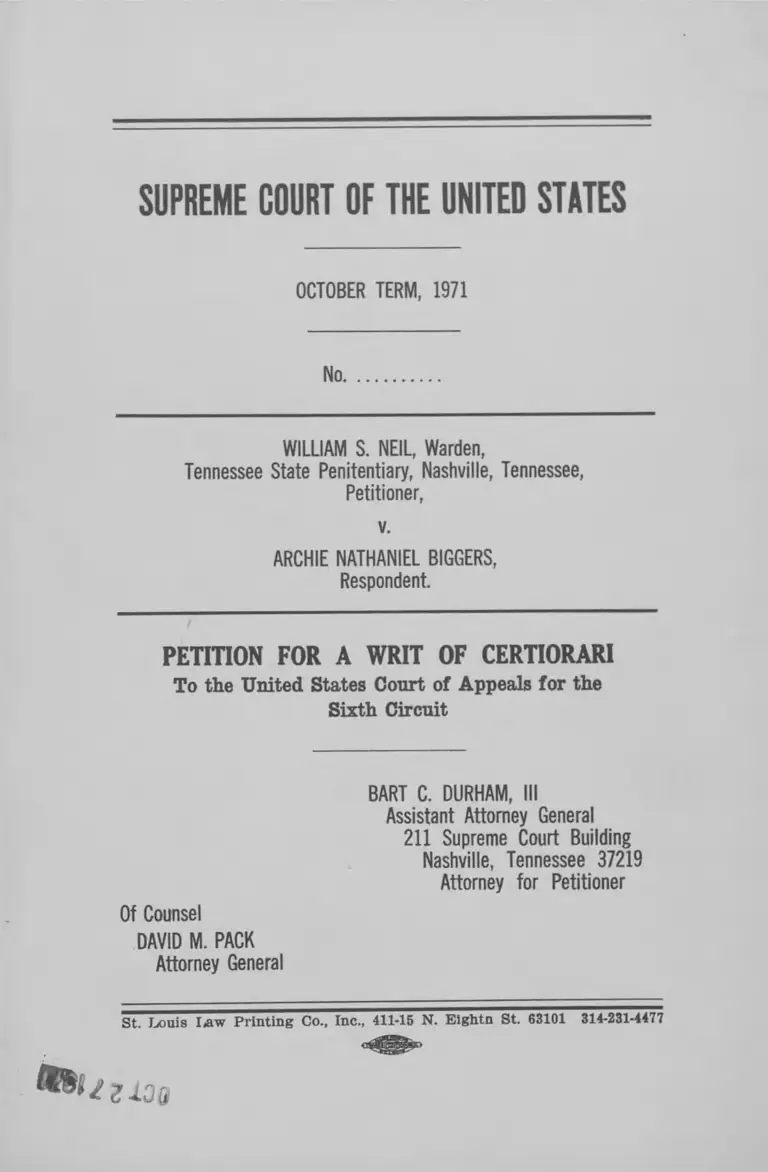Neil v. Biggers Petition for a Writ of Certiorari to the US Court of Appeals for the Sixth Circuit preview