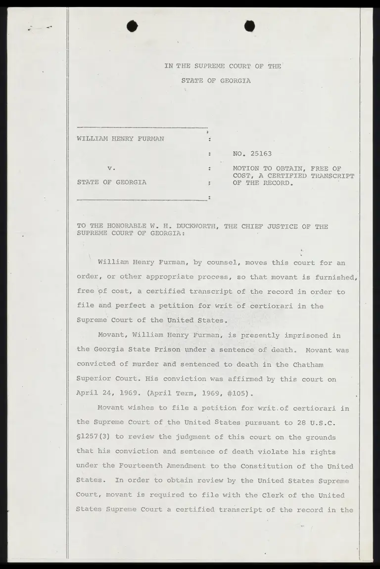 Motion to Obtain, Free of Cost, a Certified Transcript of the Record preview