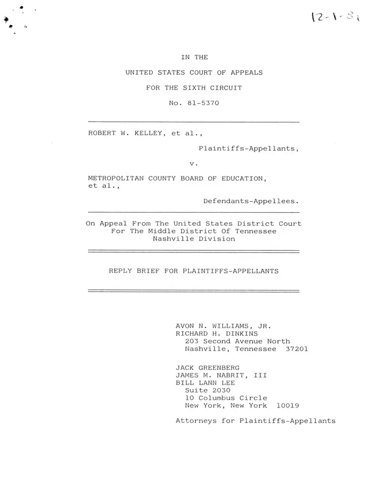Kelley v. Metropolitan County Board of Education of Nashville and Davidson County, TN Reply Brief of Plaintiffs-Appellants preview