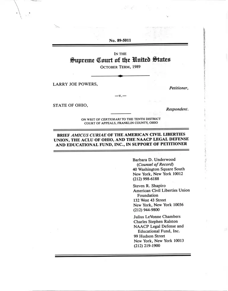 Powers v. Ohio Brief Amicus Curiae preview