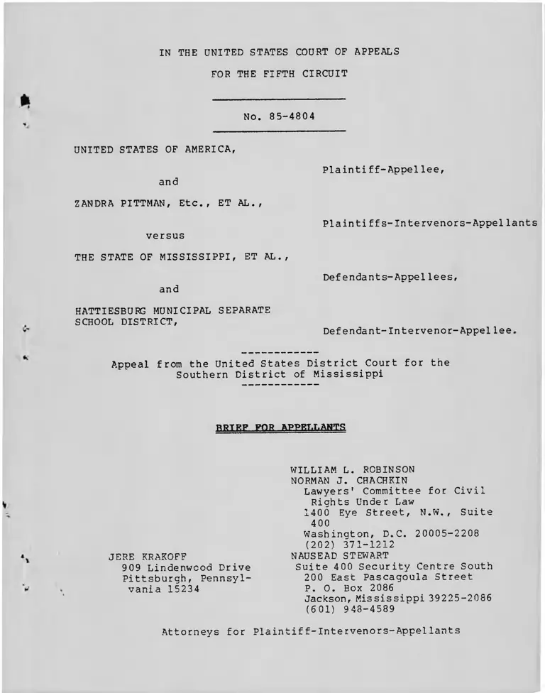 United States v. Mississippi Brief for Appellants preview