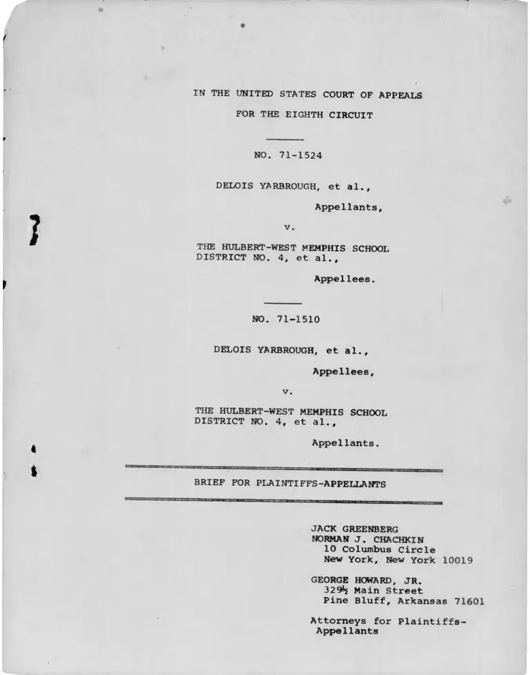 Yarbrough v. The Hubert-West Memphis School District No. 4 Brief for Plaintiffs-Appellants preview