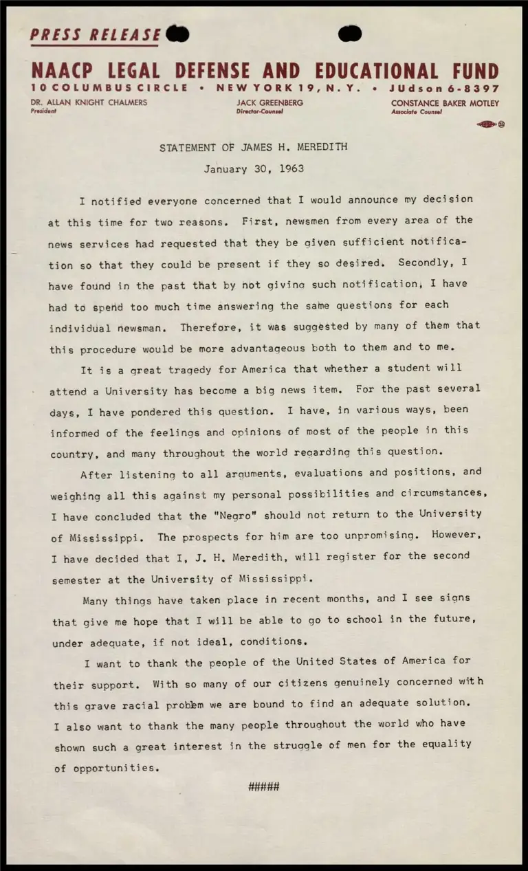 Statement of James J. Meredith preview