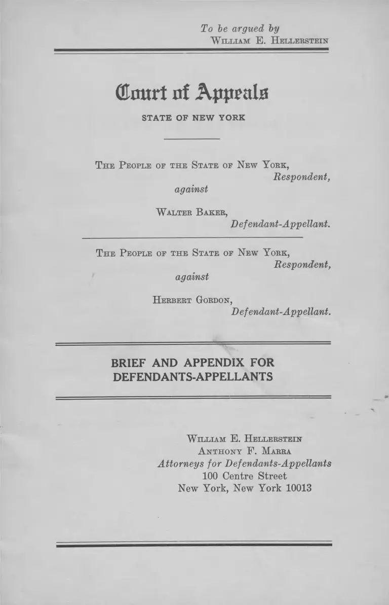 People of the State of New York v. Baker Brief and Appendix for Defendants-Appellants preview