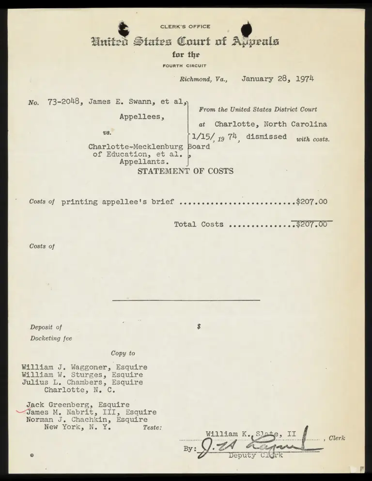 Costs of Printing; Clerk's Memorandum; Bill of Costs; Notice of Argument preview