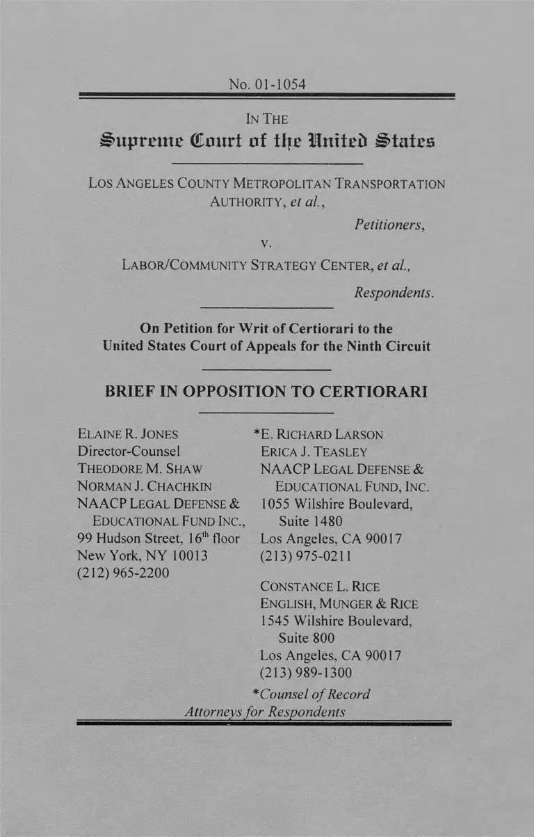 Los Angeles County Metropolitan Transportation Authority v. Labor/Community Strategy Center Brief in Opposition to Certiorari preview