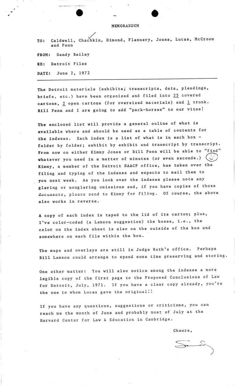 Memo from Bailey to Counsel Re: Detroit Files preview