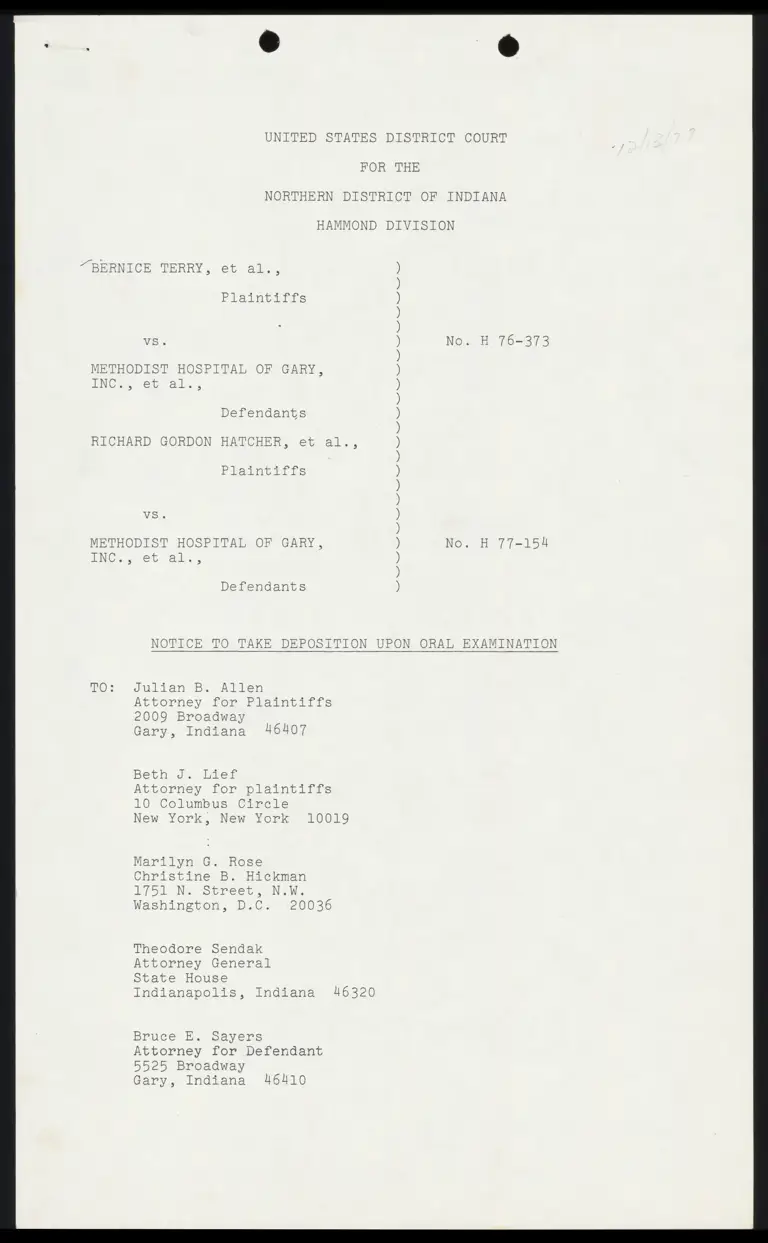 Notices to Take Deposition upon Oral Examination preview