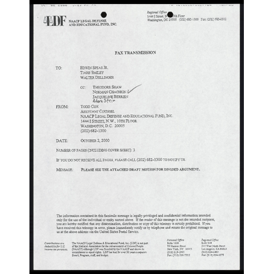 Fax from Cox to Co-Counsel RE: Draft Motion for Divided Argument preview