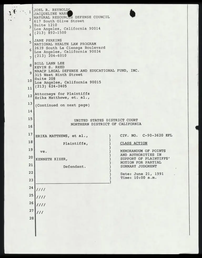 Memorandum of Points and Authorities in Support of Plaintiffs' Motion for Partial Summary Judgement preview
