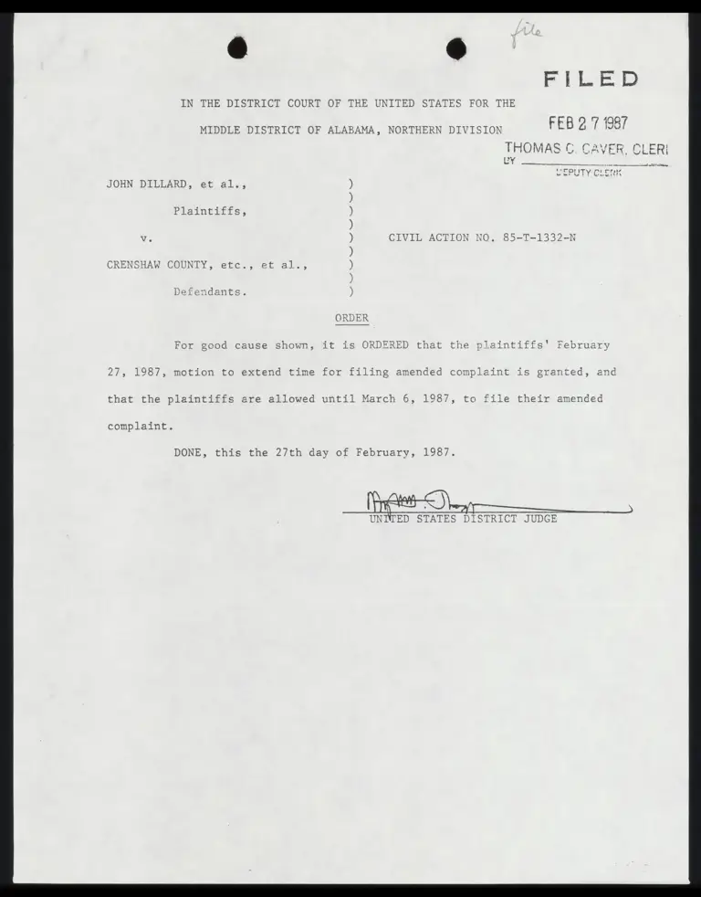 Order to Extend Filing Time; Order Granting Motion for Additional Relief preview
