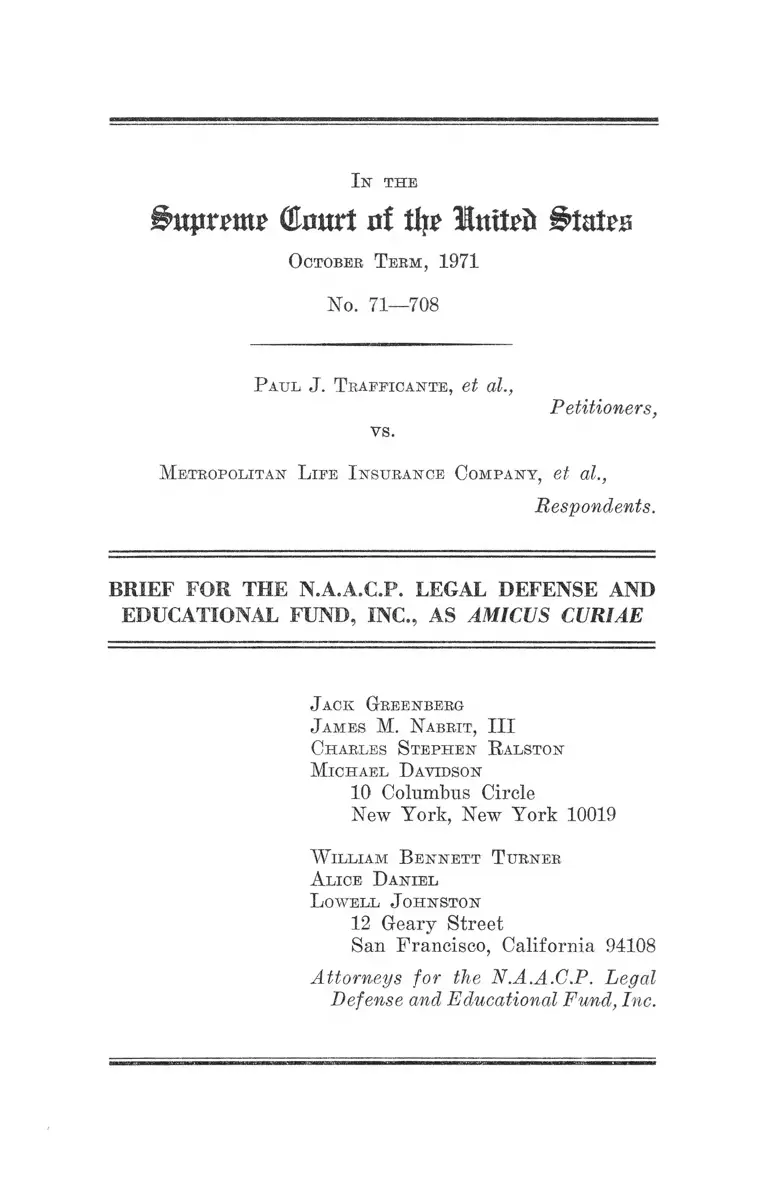 Trafficante v. Metropolitan Life Insurance Company Brief Amicus Curiae preview