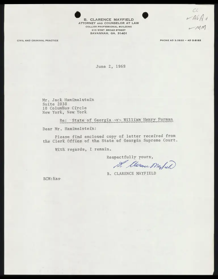 Correspondence from Mayfield to Himmelstein preview
