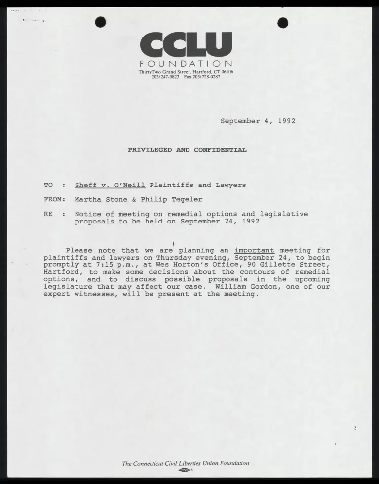 Correspondence from Stone and Tegeler to Counsel and Plaintiffs; from Whelan to Judge Hammer; from Slavin to Tegeler preview