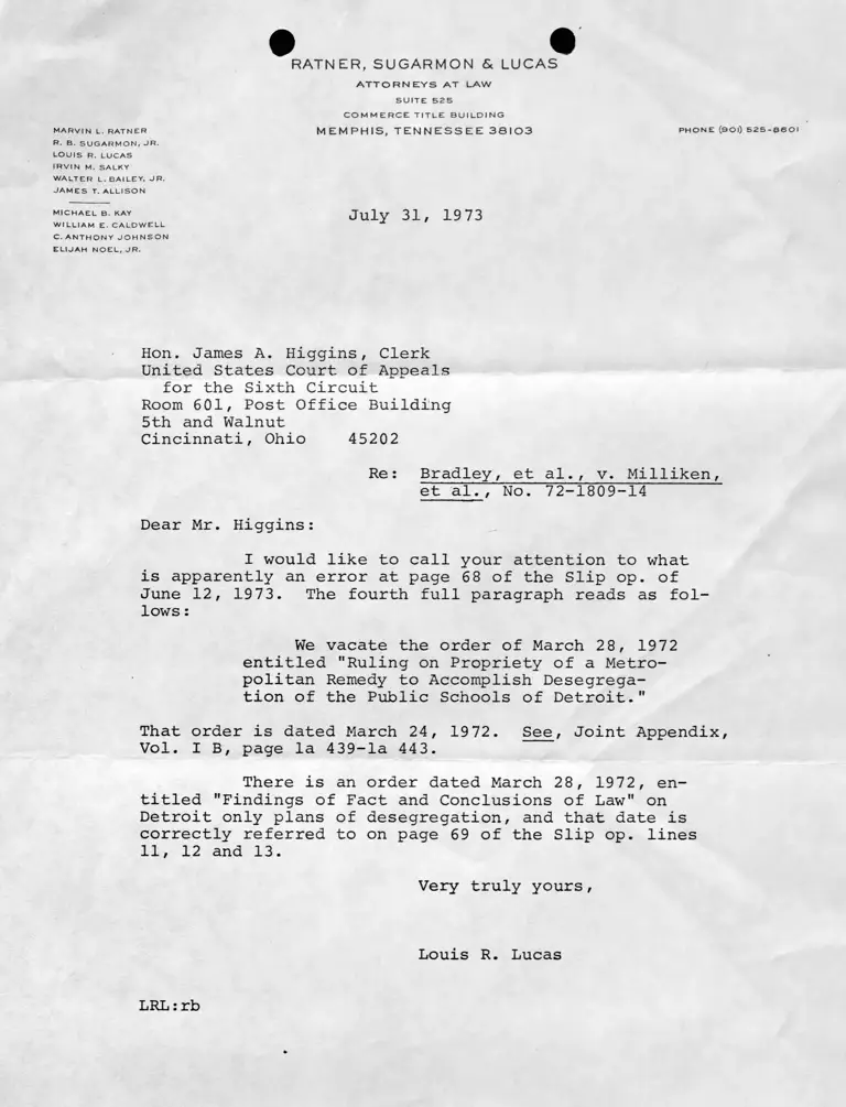 Letter from Lucas to Higgins RE: Order Error preview