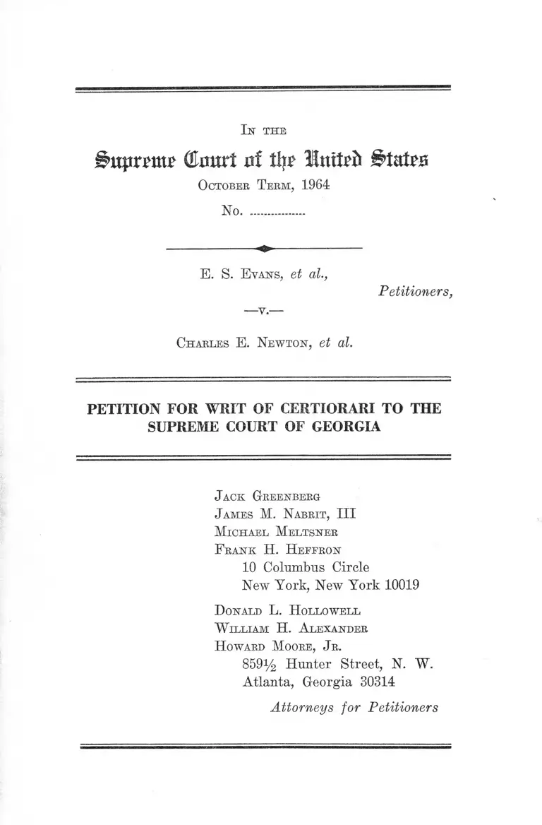 Evans v. Newton Petition for Writ of Certiorari to the Supreme Court of Georgia preview