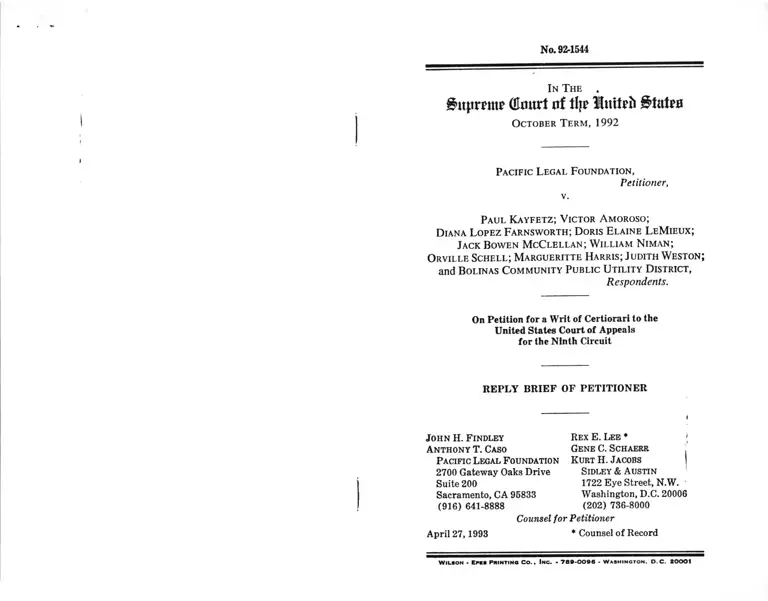 Pacific Legal Foundation v. Kayfetz Brief in Opposition to Petition for Writ of Certiorari preview