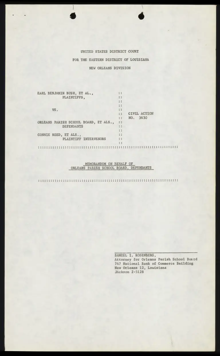 Memorandum on Behalf of Orleans Parish School Board, Defendants preview