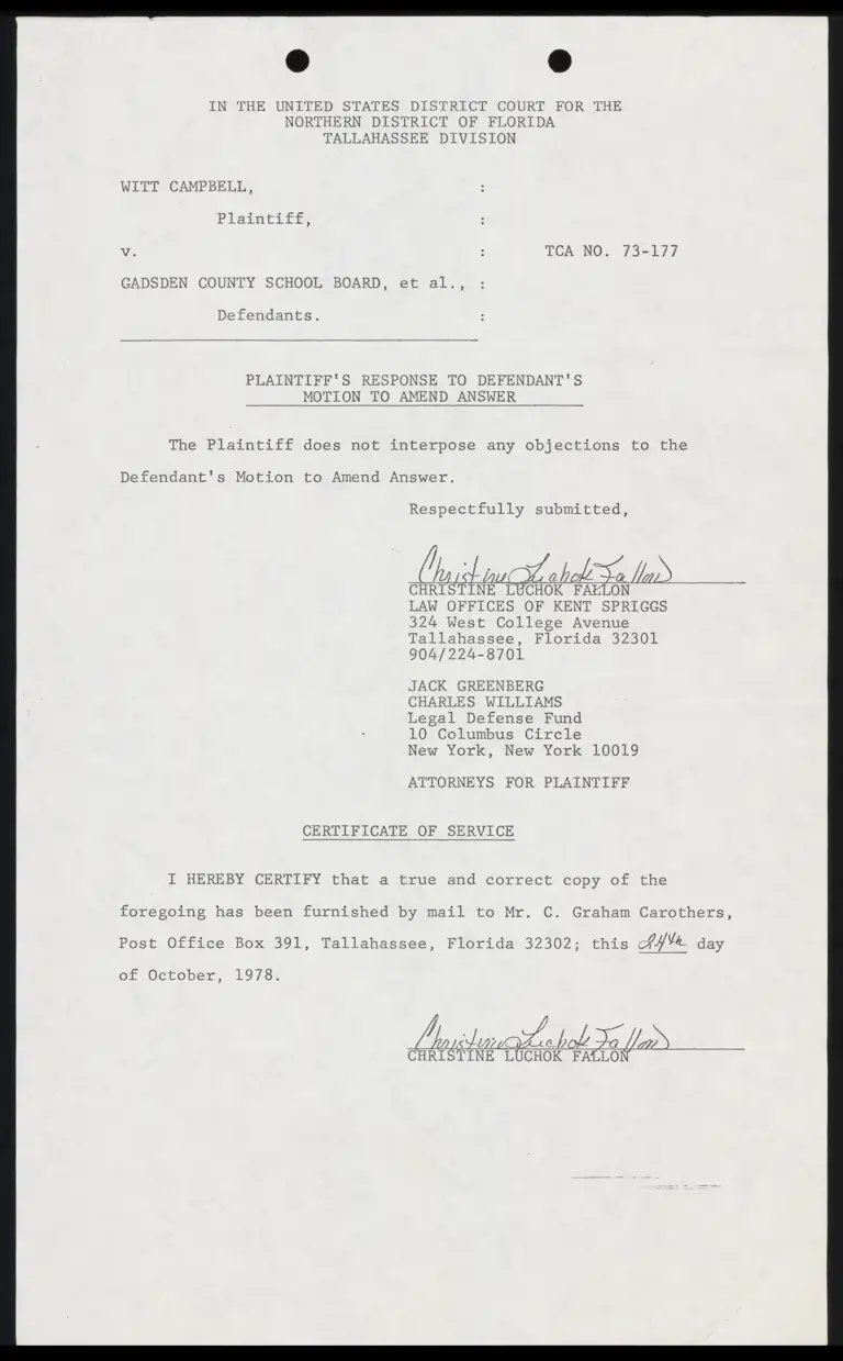 Plaintiff's Response to Defendant's Motion to Amend Answer preview