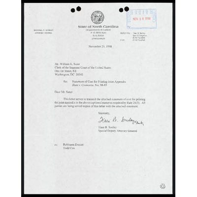 Letter from Smiley to Court RE: Cost For Printing Joint Appendix preview