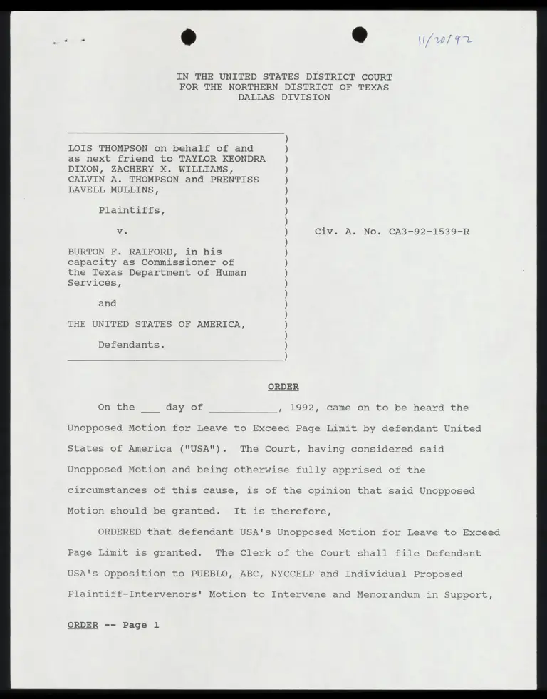Order: Unopposed Motion for Leave to Exceed Page Limit preview