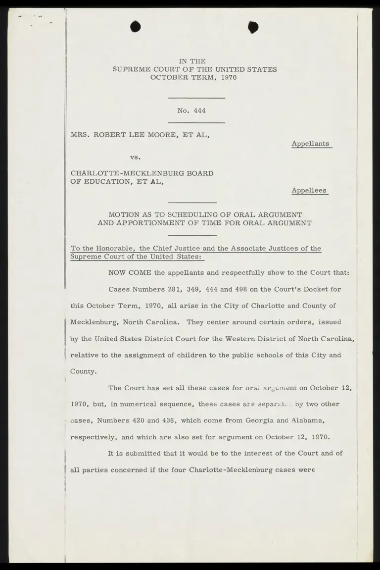 Motion as to Scheduling of Oral Argument and Apportionment for Time for Oral Argument preview