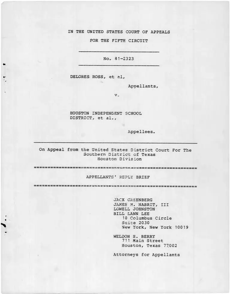 Ross v. Houston Independent School Appellants Reply Brief preview