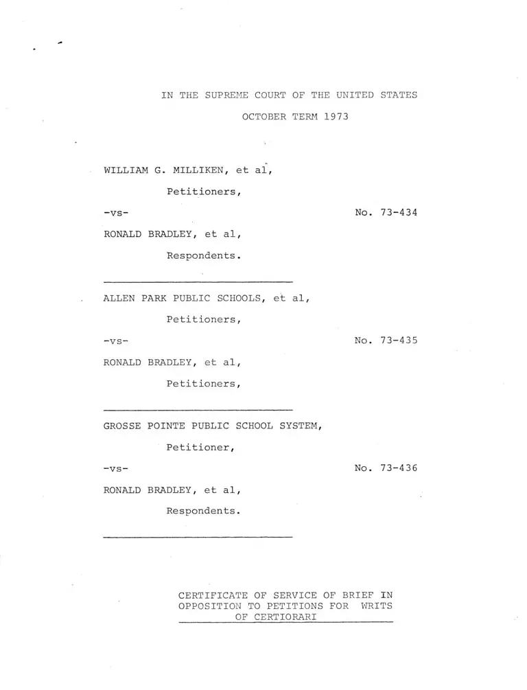 Certificate of Service of Brief in Opposition to Petitions for Writs of Certiorari preview