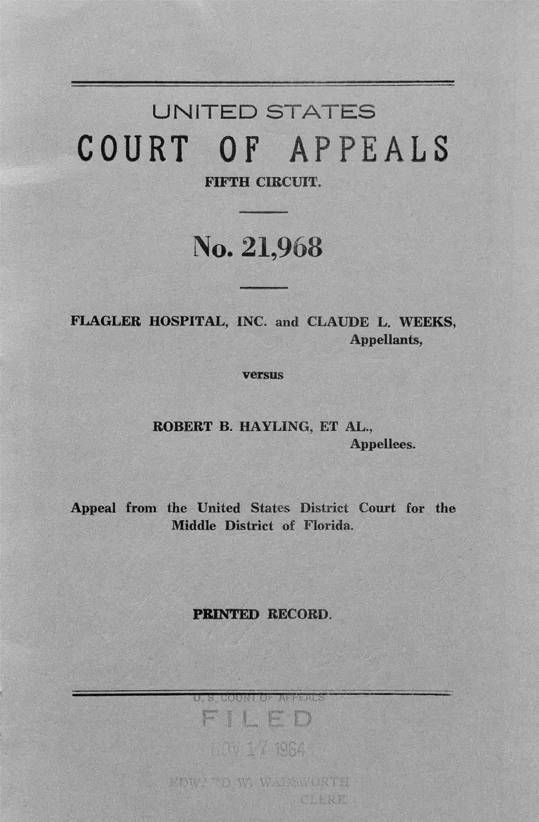 Flagler Hospital v. Hayling Printed Record preview