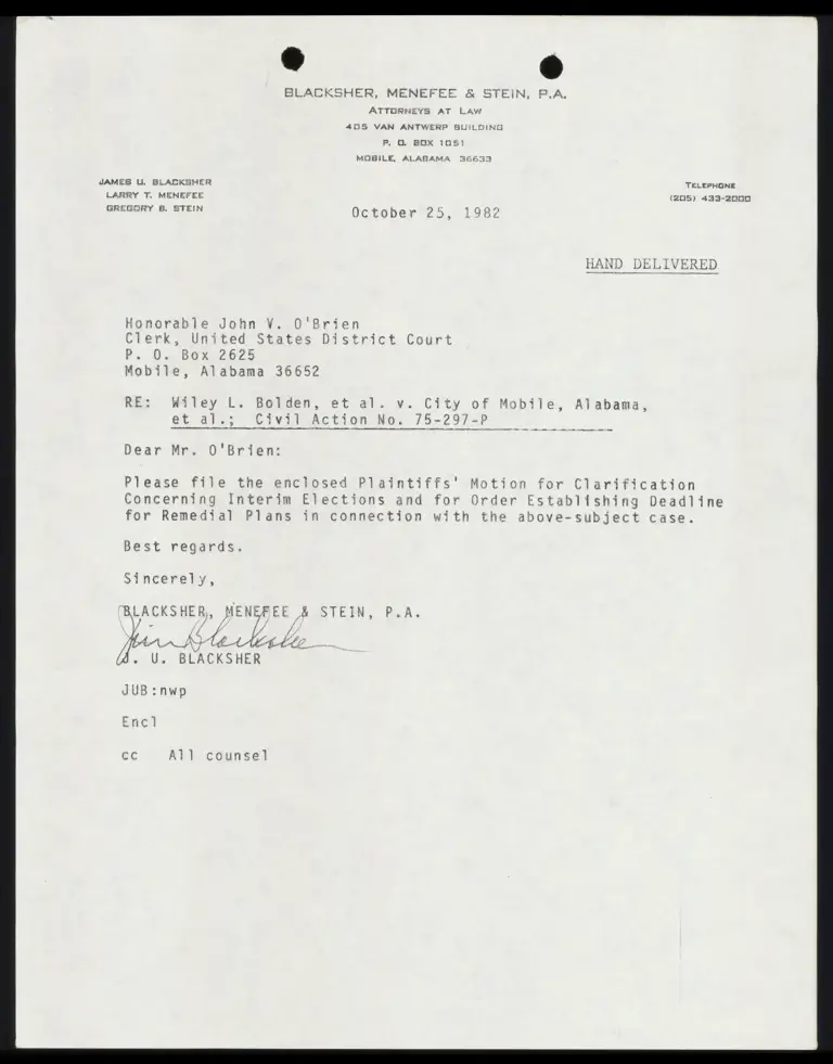 Correspondence from Blacksher to Judge O'Brien preview