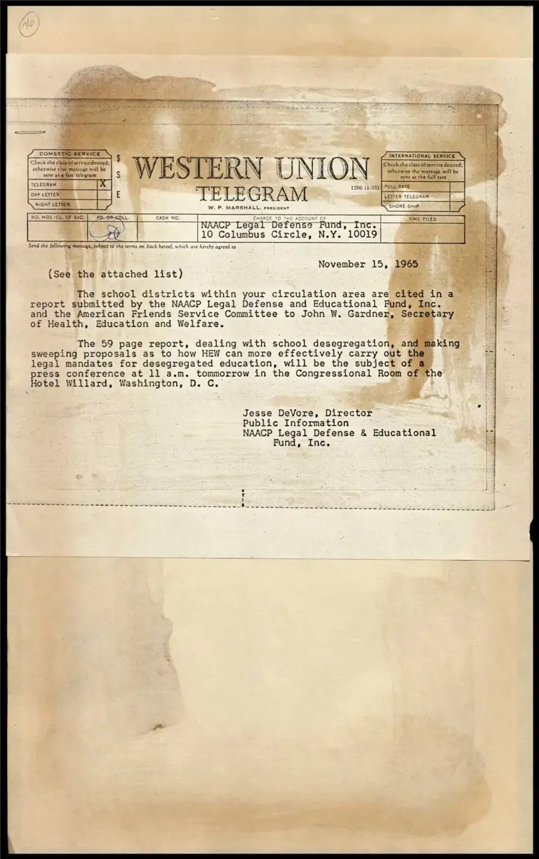 Telegram re: School Desegregation Report preview