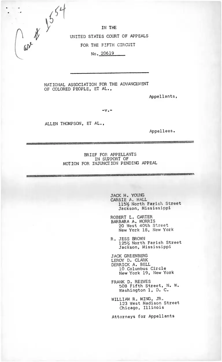 NAACP v. Thompson Brief for Appellants in Support of Motion for Injunction Pending Appeal preview
