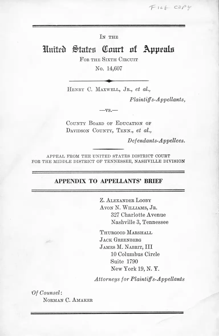Maxwell v. Dawson County, TN Board of Education Appendix to Appellants' Brief preview