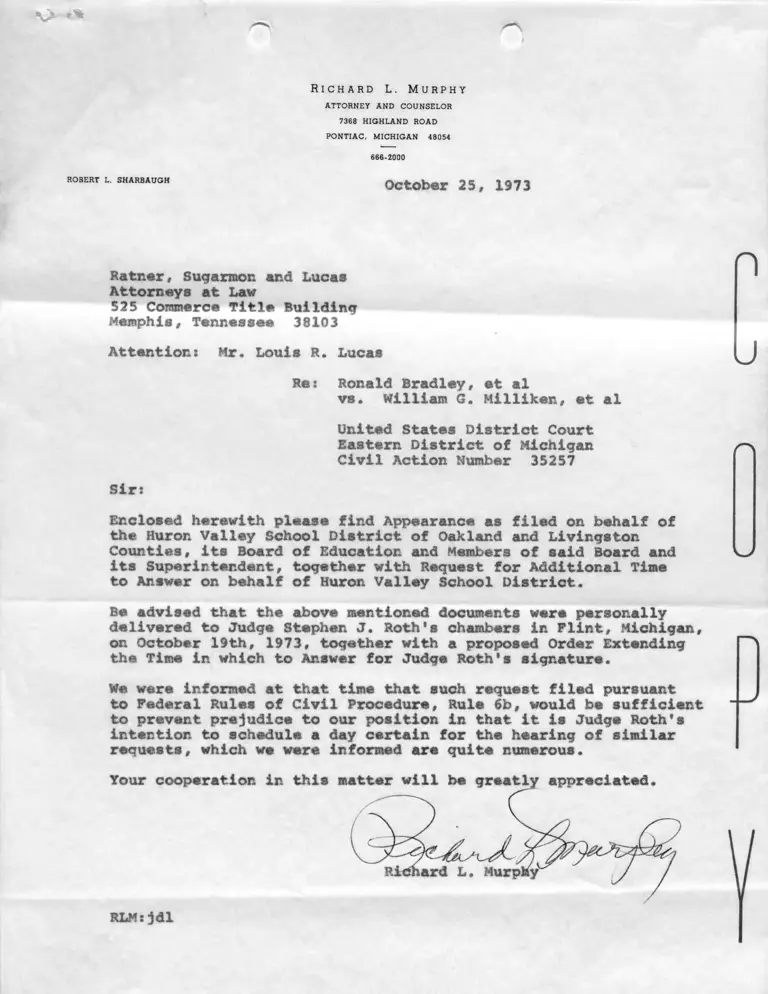 Letter from Murphy to Lucas RE Appearance preview