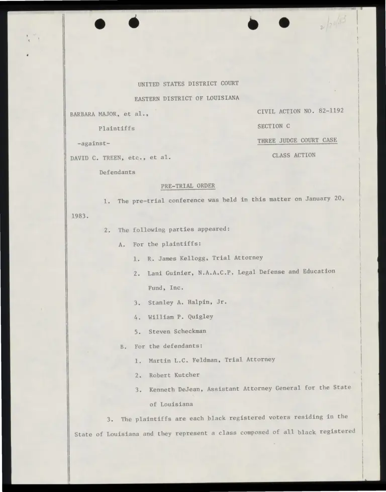 Pre-Trial Order; Plaintiffs' and Defendants' Material Facts and Documents, Visual Aids, and Witnesses (Redacted) preview