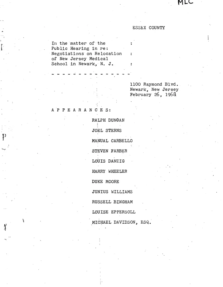 Public Hearing in re: Negotiations on Relocation of New Jersey Medical School in Newark, NJ preview