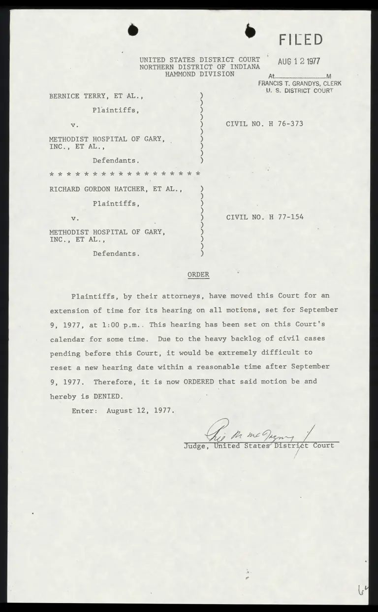 Order denying Motion for Extension of Time preview