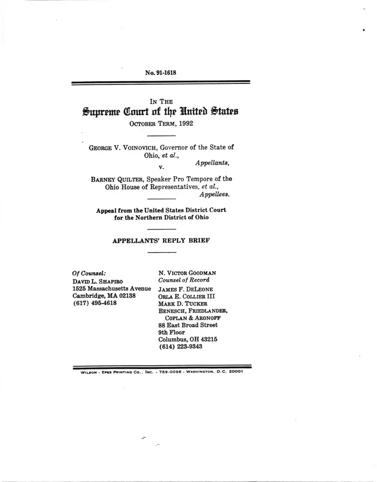 Voinovich v. Quilter Appellants' Reply Brief preview
