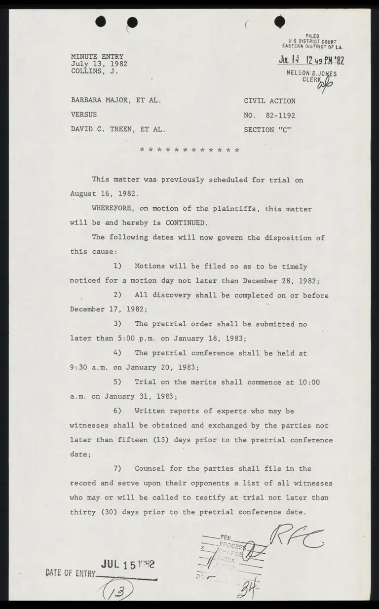 Rescheduling of trial for December 1982 and beyond preview
