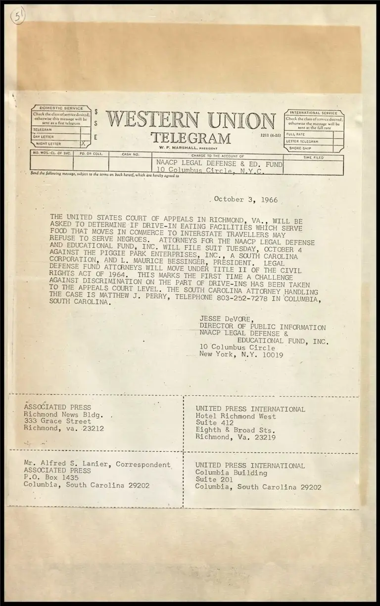 Discrimination in Drive-In Eating Facilities, S.C. (Telegram) preview
