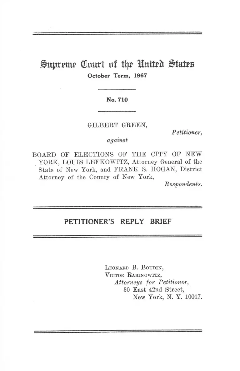 Green v. New York City Board of Elections Petitioner's Reply Brief preview