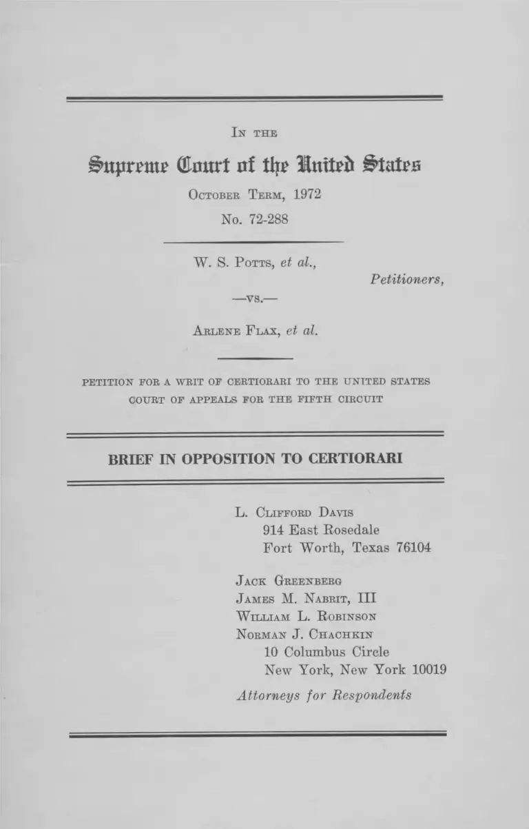 Potts v. Flax Brief in Opposition to Certiorari preview