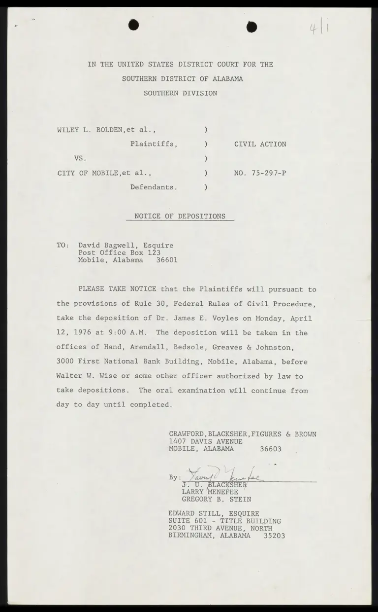 Notice of Depositions preview