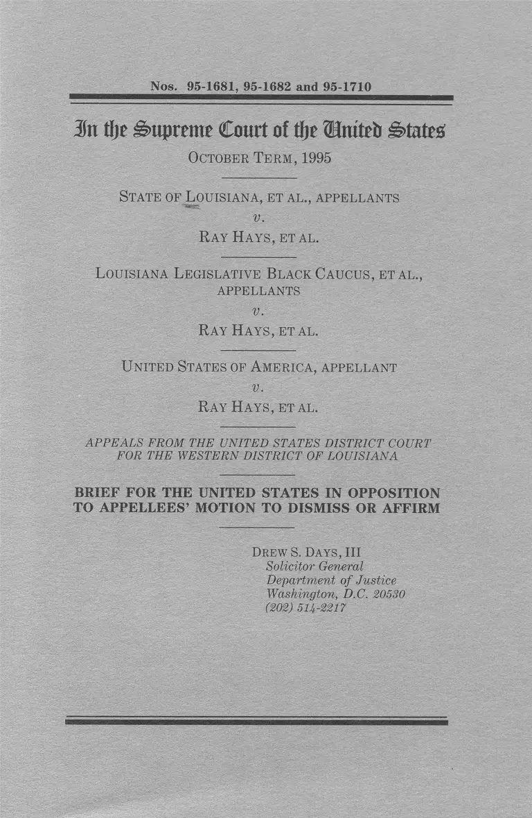 State of Louisiana v. Hays Brief for the United States in Opposition to Appellees' Motion to Dismiss or Affirm preview