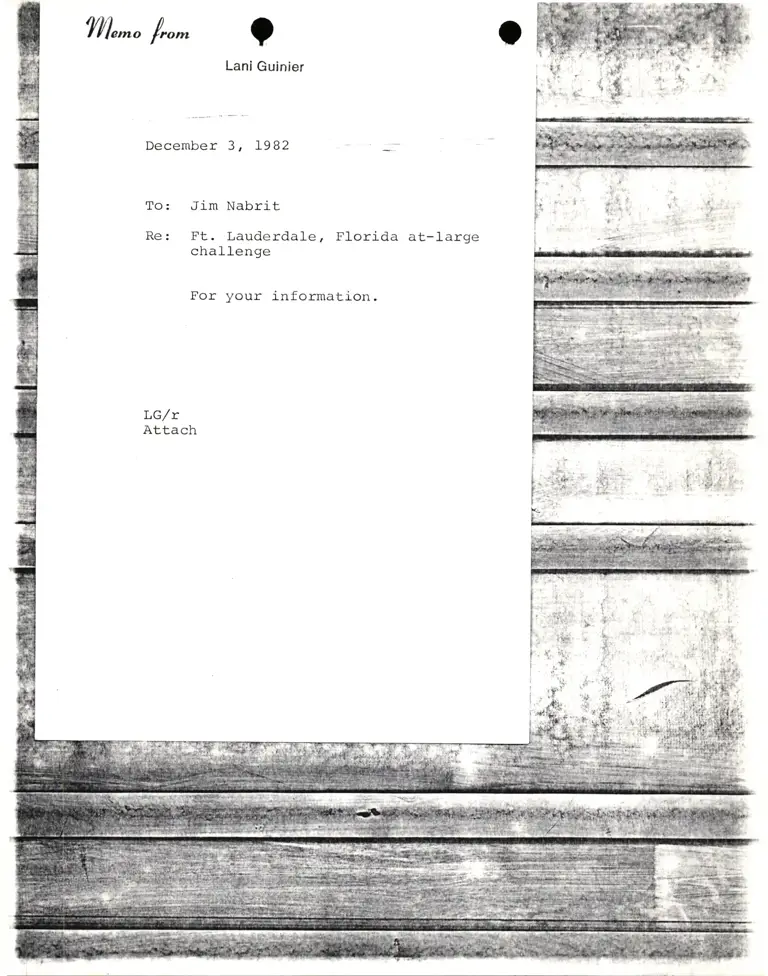 Memo from Lani Guinier to Jim Nabrit (cover memo without attachment) preview