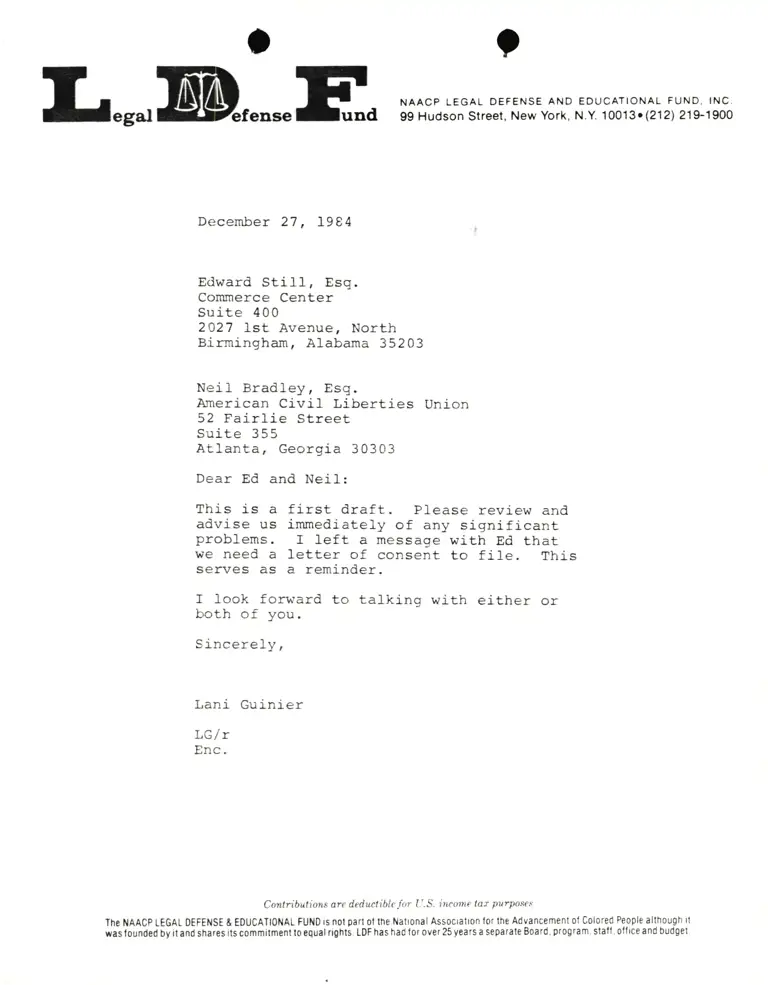 Letter from Lani Guinier to Ed Still and Neil Bradley preview