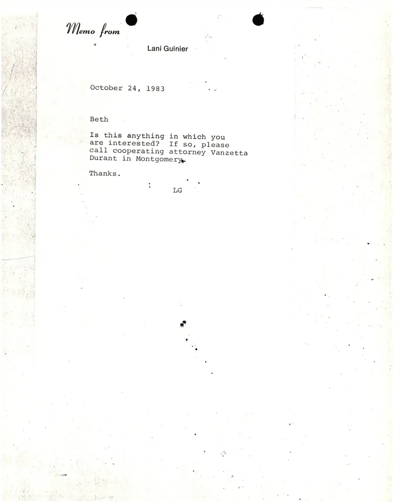 Memorandum from Lani Guinier to Beth Lief preview