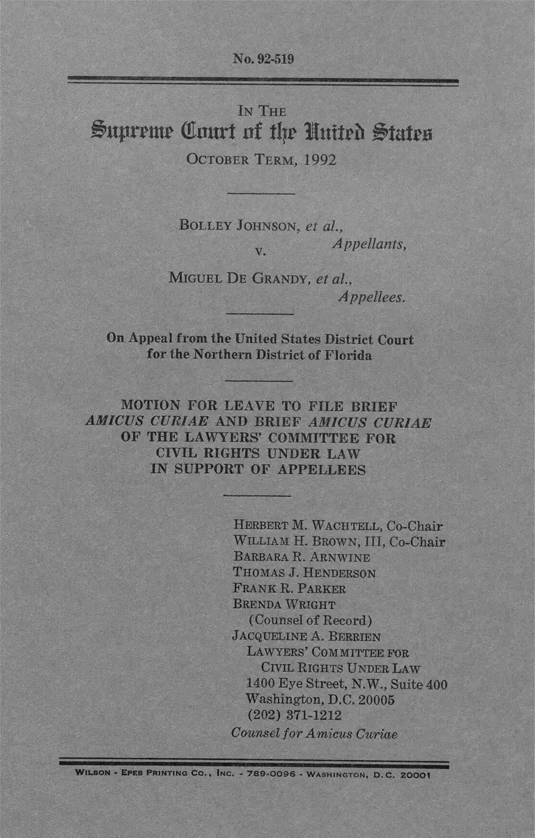 Johnson v. De Grandy Motion for Leave to File and Brief Amicus Curiae preview