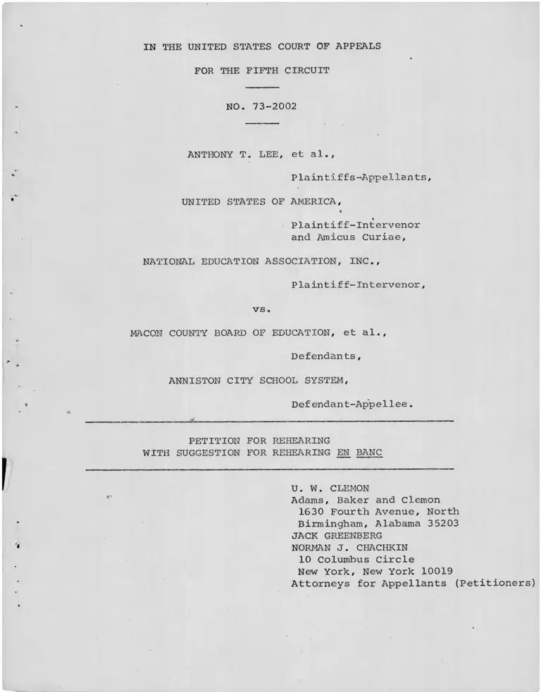 Lee v. Macon County Board of Education Petition for Rehearing with Suggestion for Rehearing En Banc preview