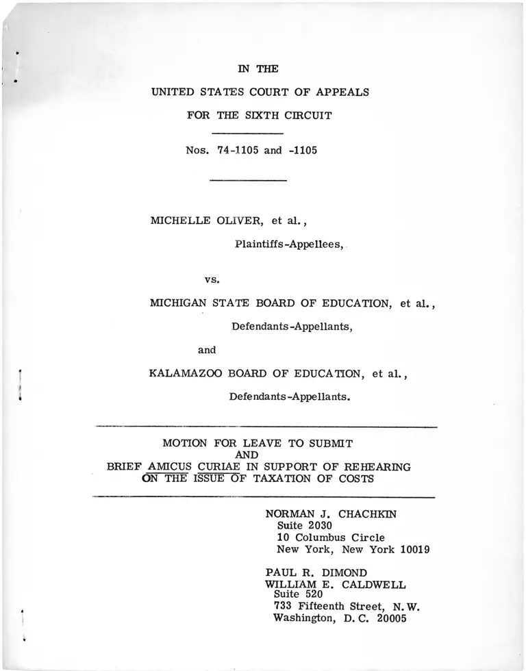 Olivier v. Michigan State Board of Education Motion for Leave to Submit Brief and Brief Amicus Curiae in Support of Rehearing preview